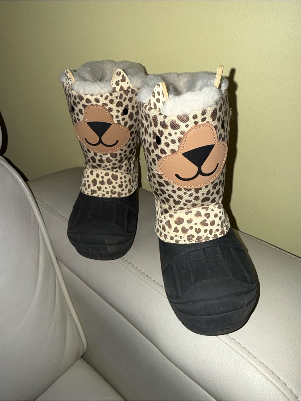 Cat & Jack Kids Leopard-Print Faux Fur Winter Boots - Tan & Black